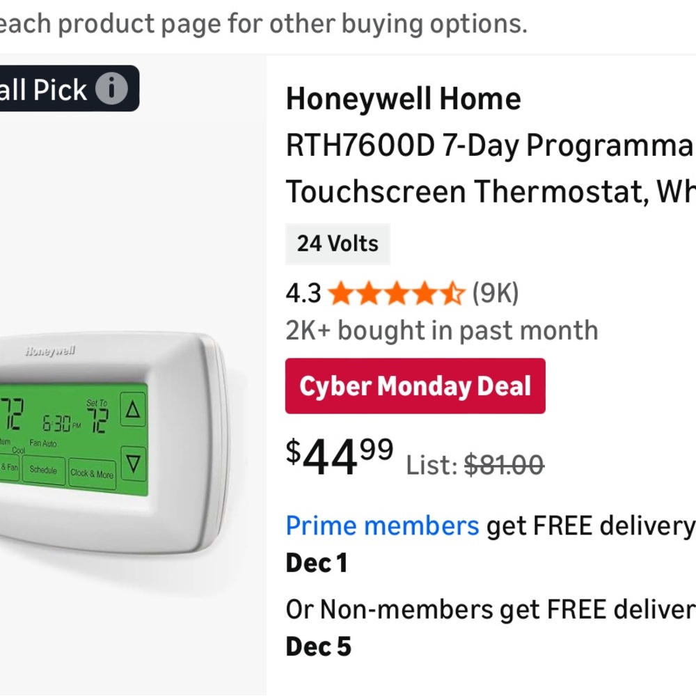 Honeywell programmable thermostat model #RTH600D